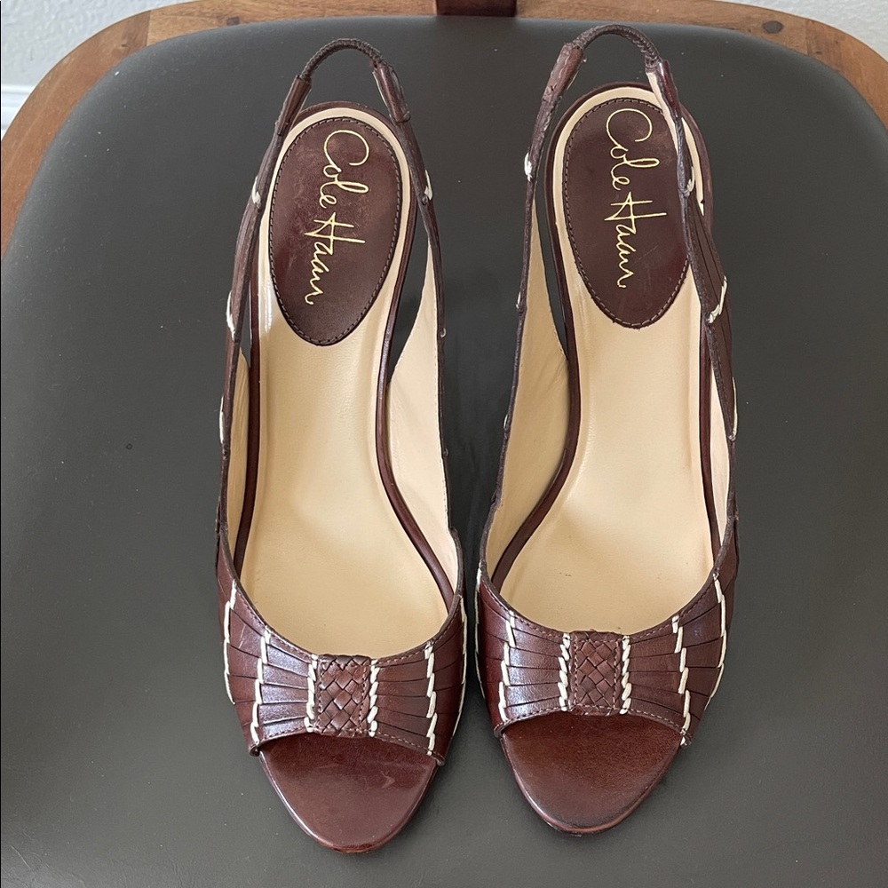 Cole Haan Nike Air Dark Brown Slingback leather Heels sz 8,5 - Picture 3 of 9